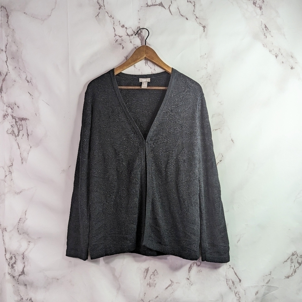Chicos Cardigan Black Sparkle Size Small 0 Women Sweater Metallic Animal Zebra